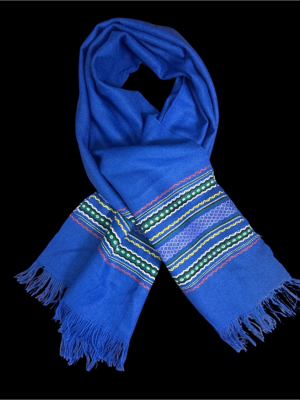 Gorgeous Vintage Blue/Multicolored Hand Woven Scarf